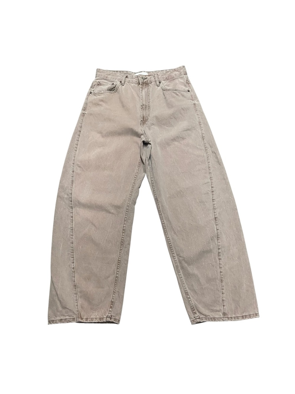 Zara Barrel Jeans Womens 8 Tan Wide Leg Neutral Beige Jeans